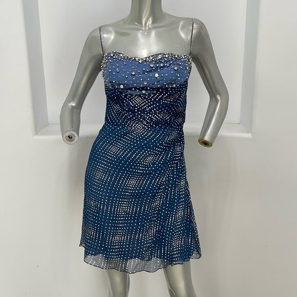 Interlude Couture Collection Strapless Beaded Silk Blue Mini Dress Size 8 - Picture 14 of 14